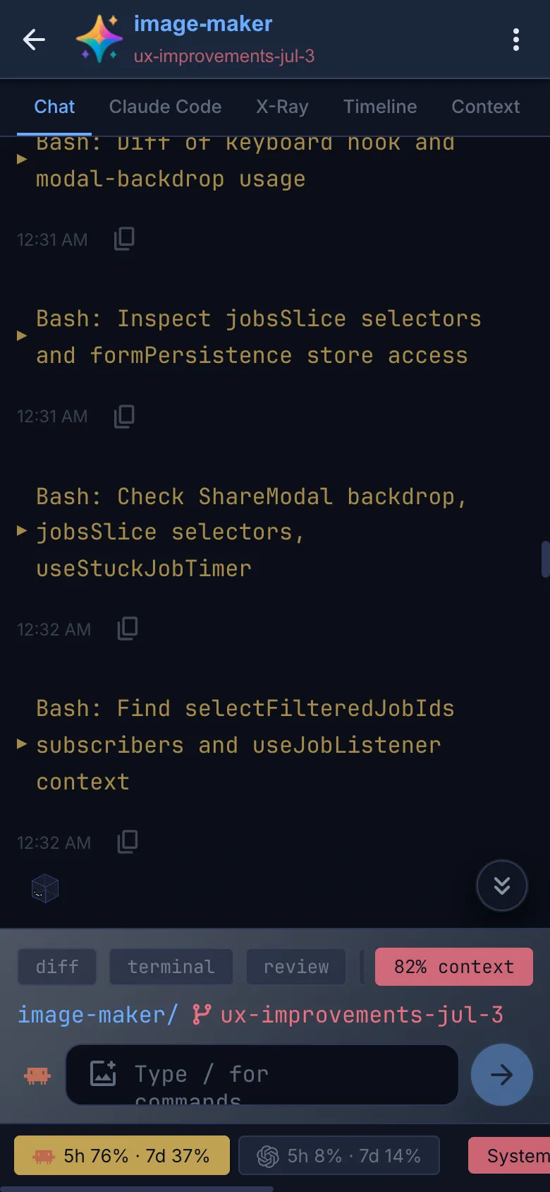 Firehose on a phone showing a live agent session